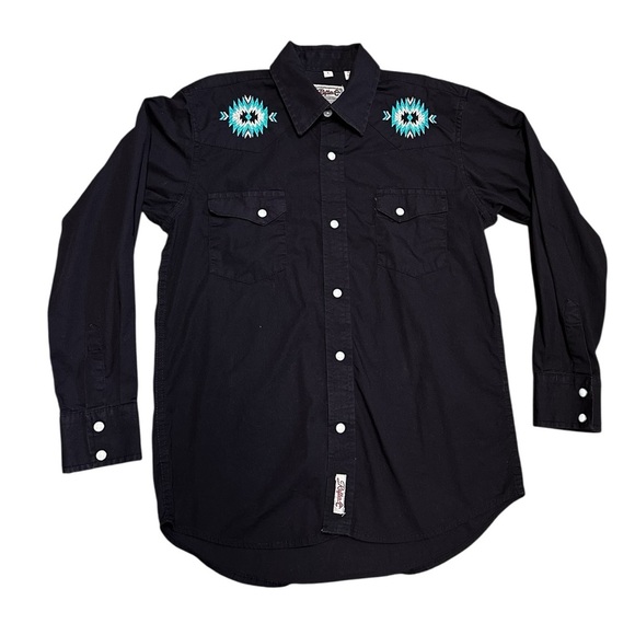 Rafter C Other - Rafter C Cowboy Collection Boys Western Shirt Sz. L Pearl Snap Black Embroidered